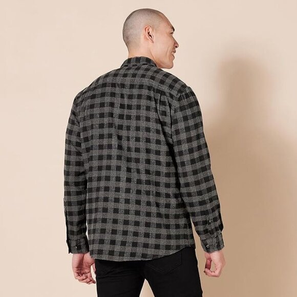 Amazon Essentials Men's Long-Sleeve Flannel Shirt Charcoal Buffalo Plaid Size L - Picture 3 of 10